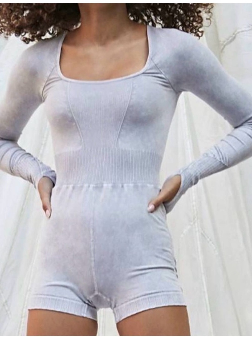 FP Movement Good Karma Long Sleeve Onesie XS/S Gray Free People Workout Romper